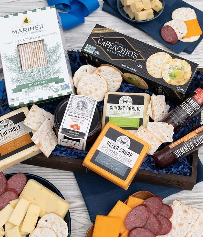 Luxury Cheese, Sausage and Crackers Basket