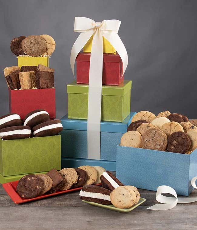 Brownies and Cookies delivered in a gift tower