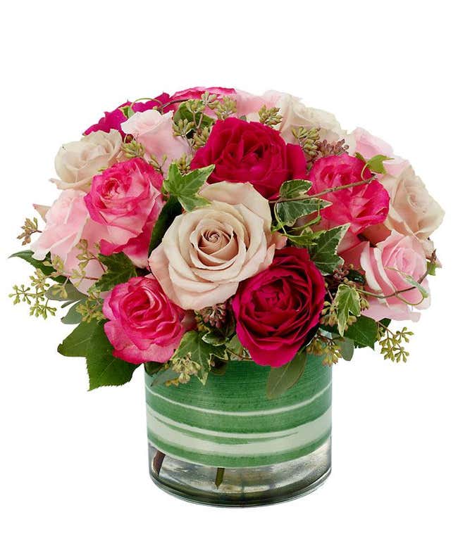 Pink roses, light pink roses and cream roses