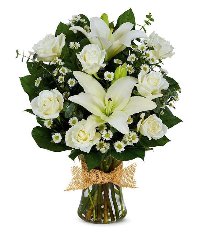White roses and white lily bouquet