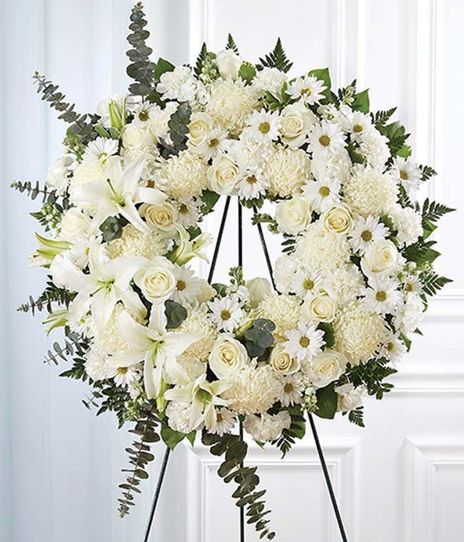 White Flower Standing Wreath for funeral