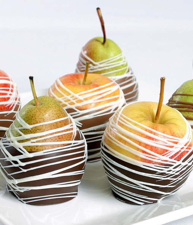 chocolate covered pears and chocolate covered apples