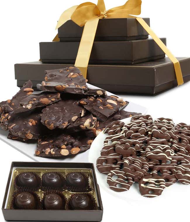 Sweet and Salty Dark Belgian Chocolate Gift Tower