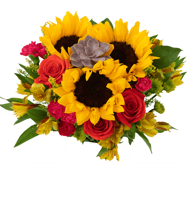 Autumn Succulent Bouquet with Sunflowers