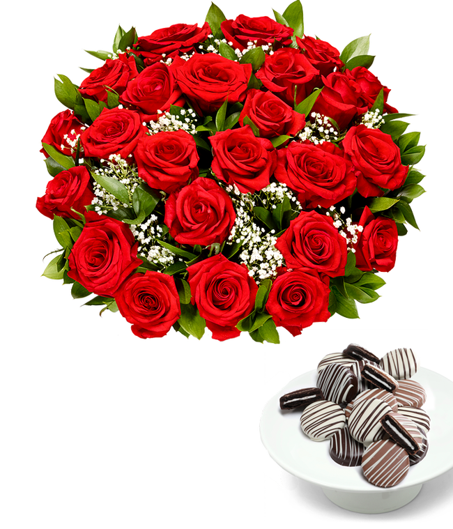Two Dozen Roses with Chocolate Drizzled Oreos