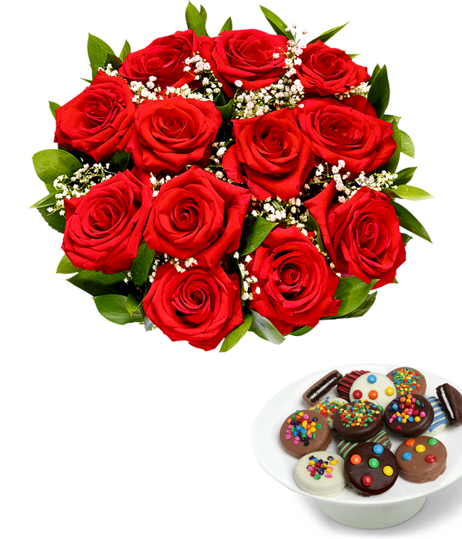 One Dozen Roses with Celebration Chocolate Oreos
