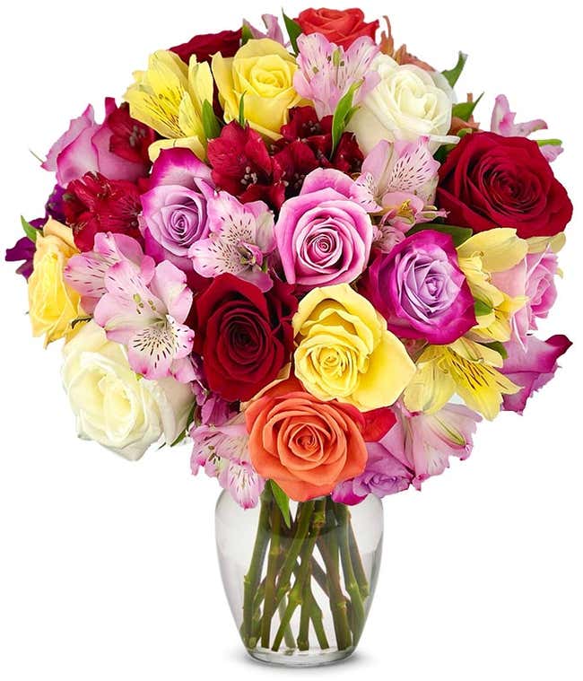 Mixed roses and alstroemeria in different colors