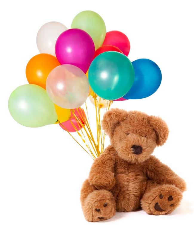 Plush teddy bear delivered with one dozen latex balloons