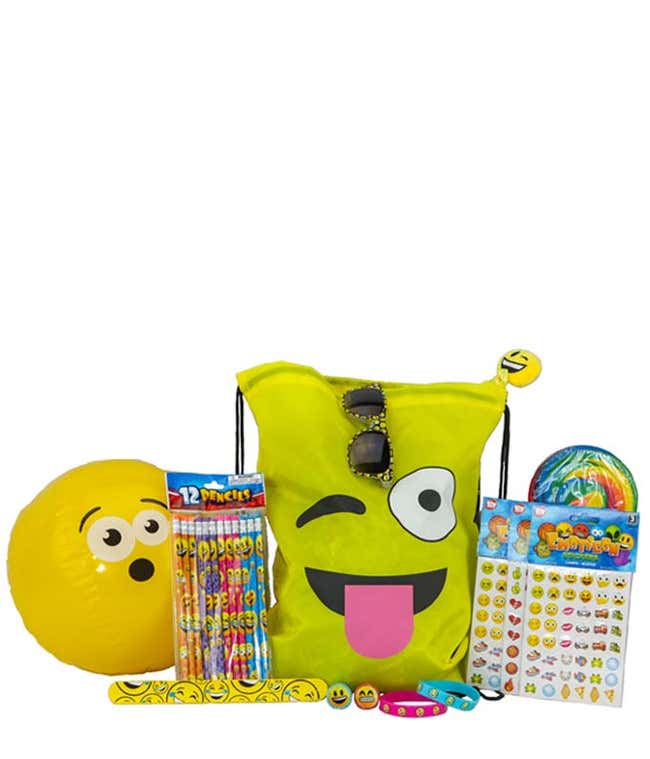 Enjoy gift basket with Emoji stickers, Emoji pencils and more