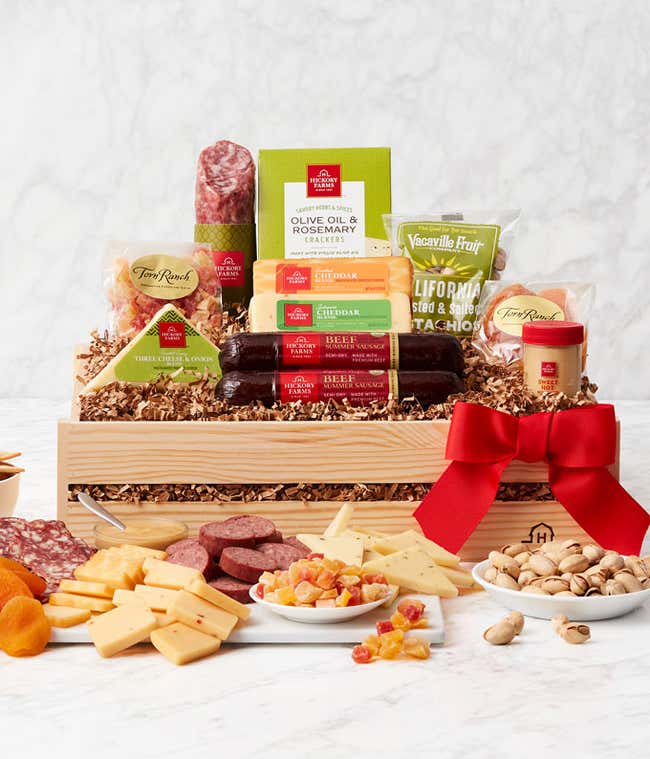 Meat &amp; Cheese Wooden Crate Gift Basket