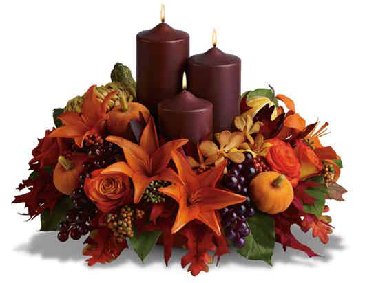 Thanksgiving Centerpiece with Three Purple Candles