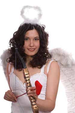 Woman in Cupid Costume with Bow and Arrow